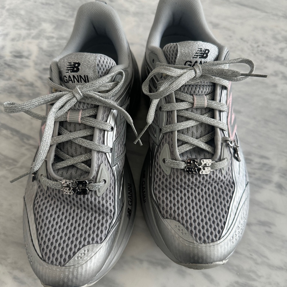 New balance & Ganni Silver and Pink Athletic Sneakers